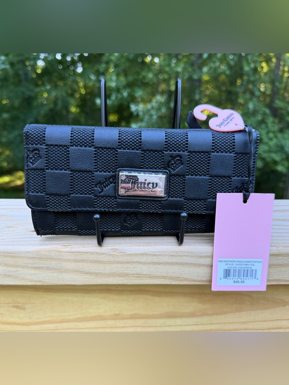 Juicy Couture Black Checkered Quilted Wallet with Pink Tag